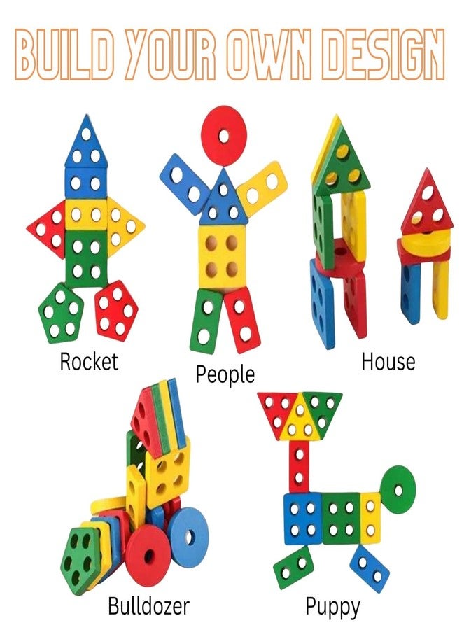 SANTALON Toys for 1 2 3 Year Old Boys Girls Toddlers, Wooden Sorting and Stacking Preschool Educational Toys, Color Recognition Stacker Shape Sorter Puzzles (5 cloumn Block) - Image 3